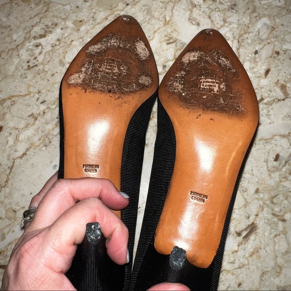 Vintage Regina 80s Black Leather Lined Almond Toe Heels. Size 8.5 Narrow - Picture 3 of 10